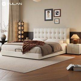 King size luxury hotel bed leather modern bedroom furniture set storage double up-holstered beds