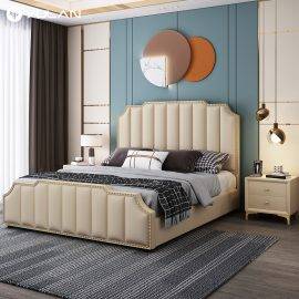 Modern Home Furniture Full Size Bedroom Genuine Leather Up-holstered Beds Bed With Storage